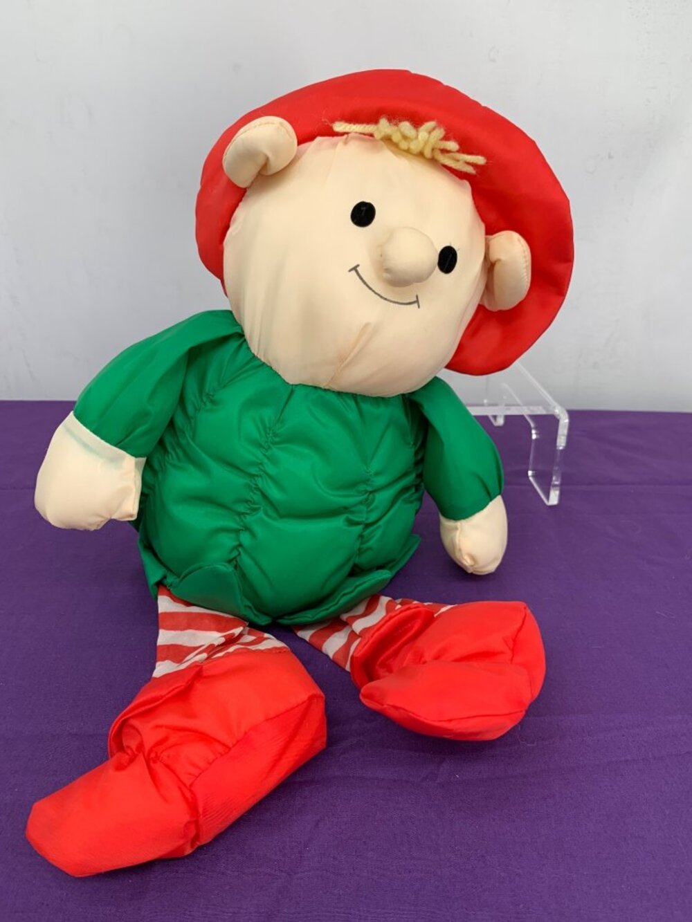 Christmas Elf RedNow Plush Doll With Red Hat Green Outfit And Striped Legs - Hol
